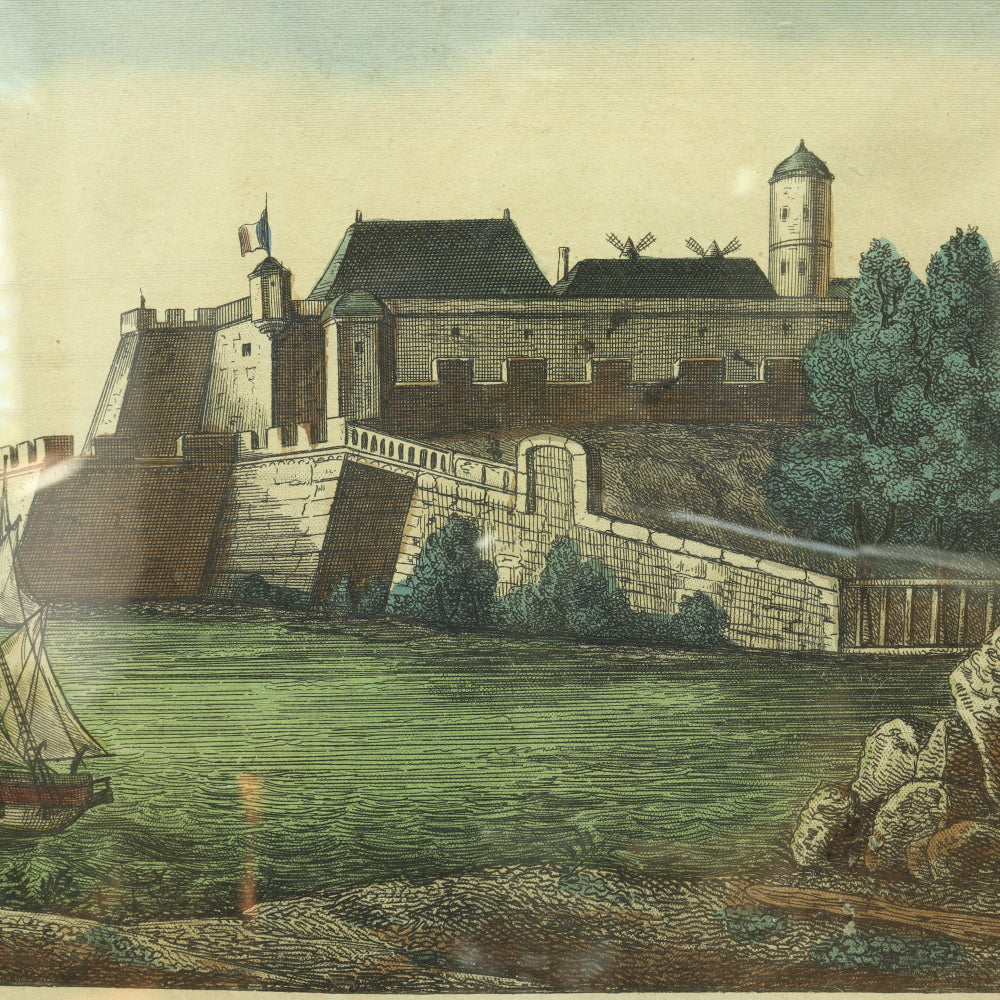 AW7-031: 18TH CENTURY HAND COLORED ENGRAVING - "VUE DE CHATEAU DE BLAYE"