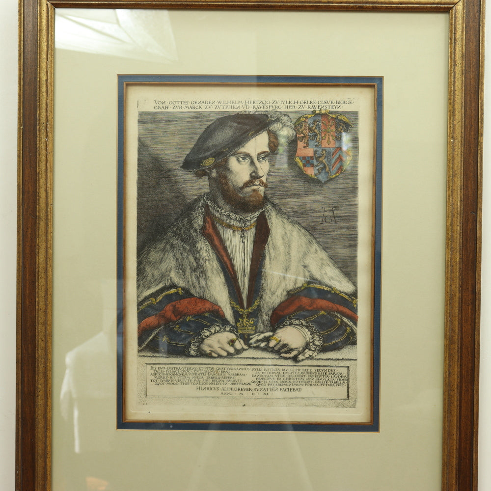 AW7-035: Heinrich Aldegrever Portrait of William Duke of Julich-Cleves-Berg 16th Century Engraving