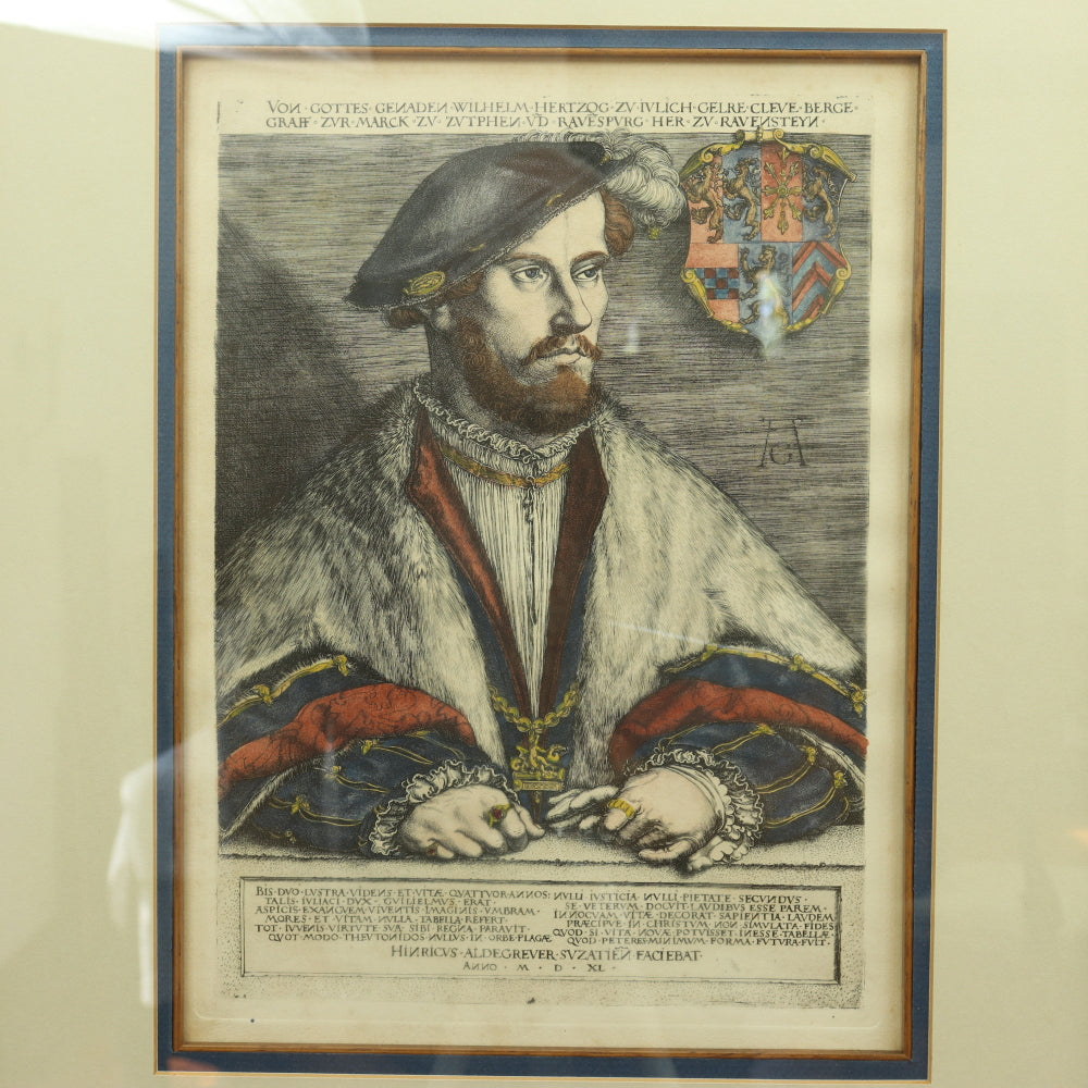 AW7-035: Heinrich Aldegrever Portrait of William Duke of Julich-Cleves-Berg 16th Century Engraving