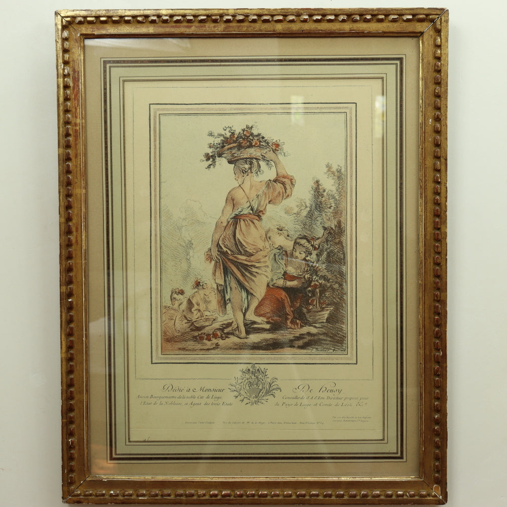 AW7-036: 19th Century Hand Colored Copper Engraving F. Boucher
