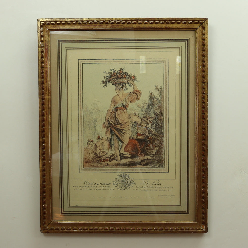 AW7-036: 19th Century Hand Colored Copper Engraving F. Boucher