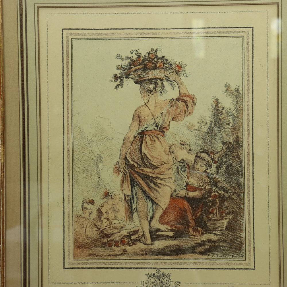 AW7-036: 19th Century Hand Colored Copper Engraving F. Boucher
