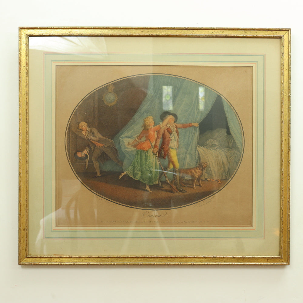 AW7-120: Coucou, d' apers Leroy - 18th Century Hand Colored Chisel Engraving By Pierre-Guillame-Alexandre Beljambe