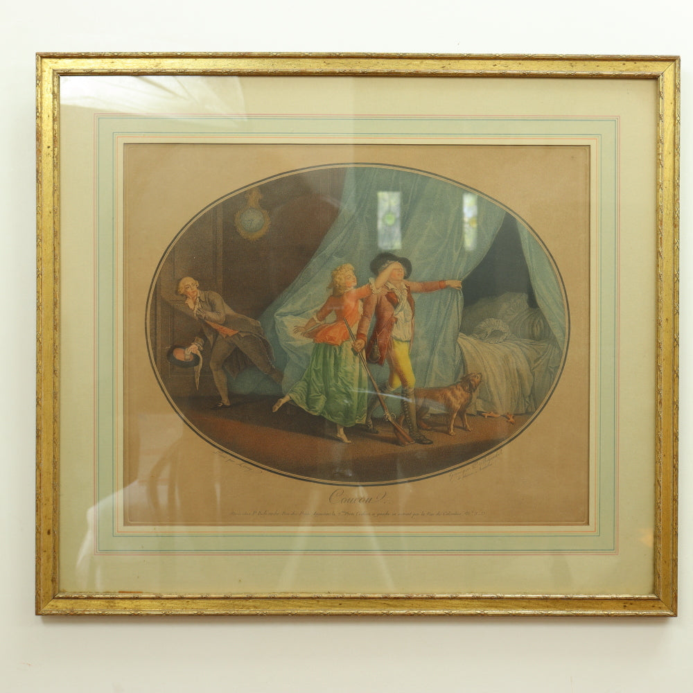 AW7-120: Coucou, d' apers Leroy - 18th Century Hand Colored Chisel Engraving By Pierre-Guillame-Alexandre Beljambe