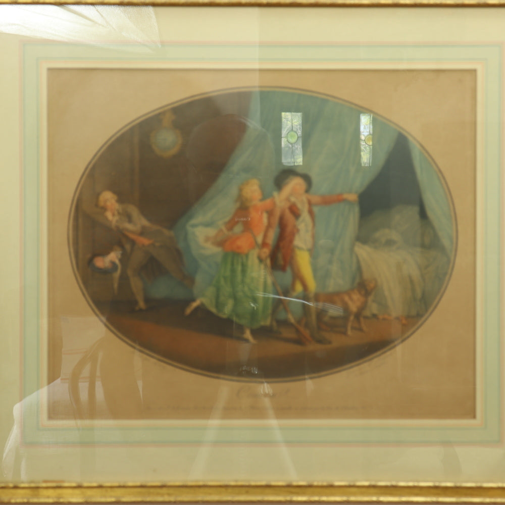 AW7-120: Coucou, d' apers Leroy - 18th Century Hand Colored Chisel Engraving By Pierre-Guillame-Alexandre Beljambe