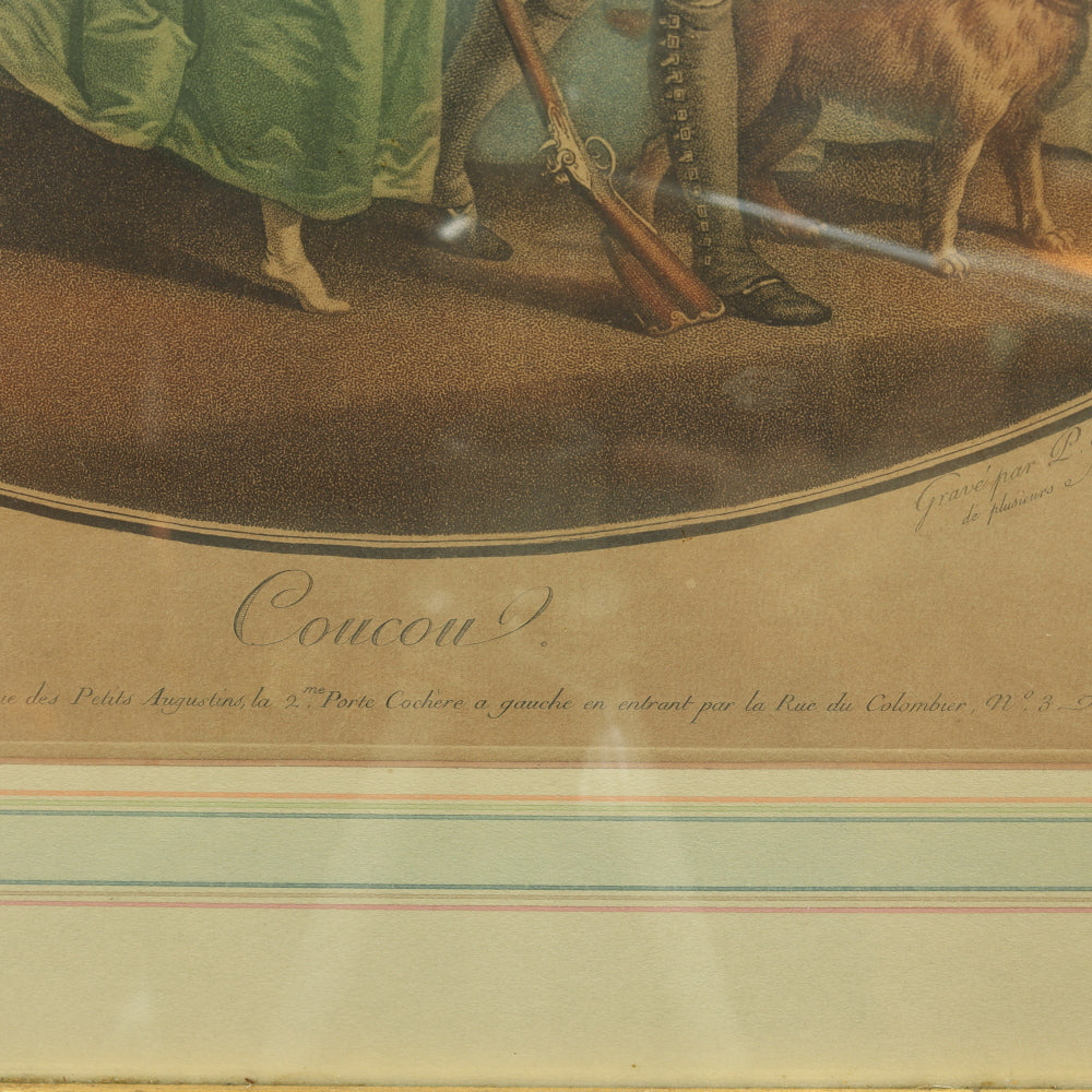 AW7-120: Coucou, d' apers Leroy - 18th Century Hand Colored Chisel Engraving By Pierre-Guillame-Alexandre Beljambe
