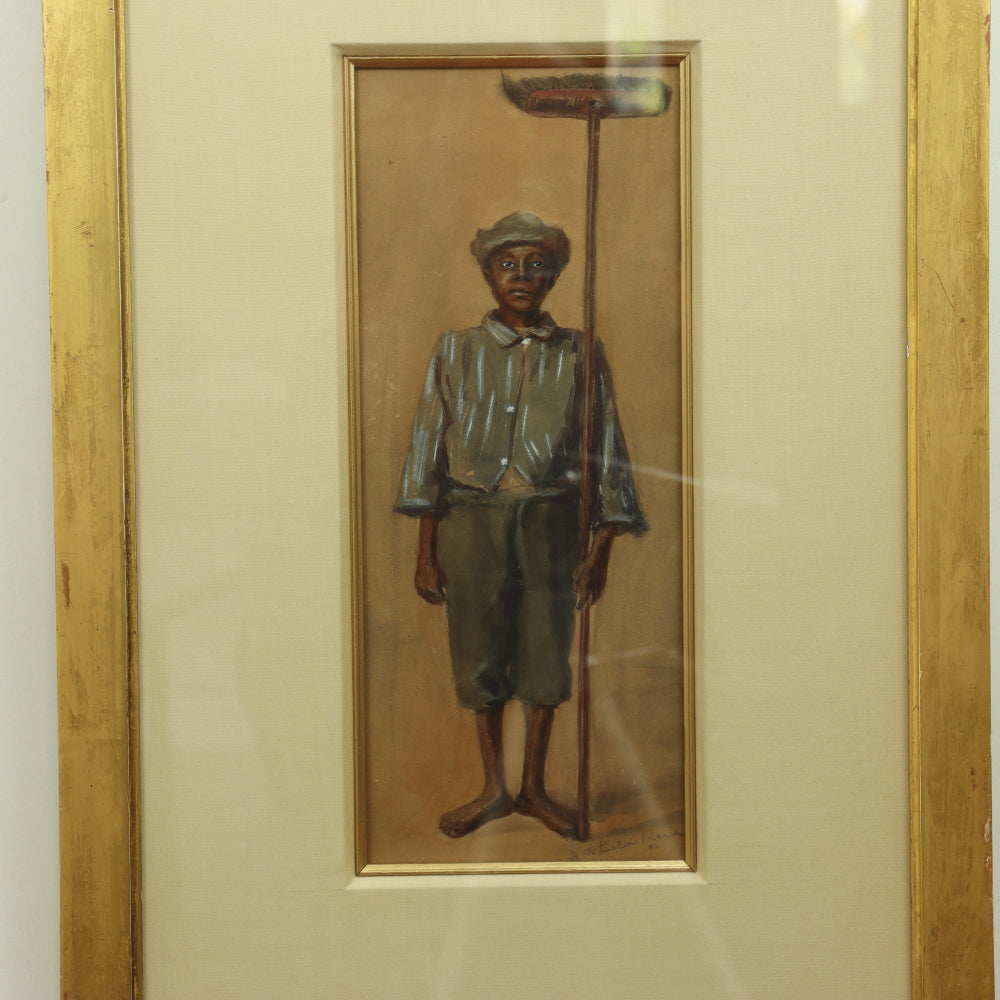 AW5-013: Aurelia Wheeler Reid Early 20th C Pastel on Paper "Street Sweeper"