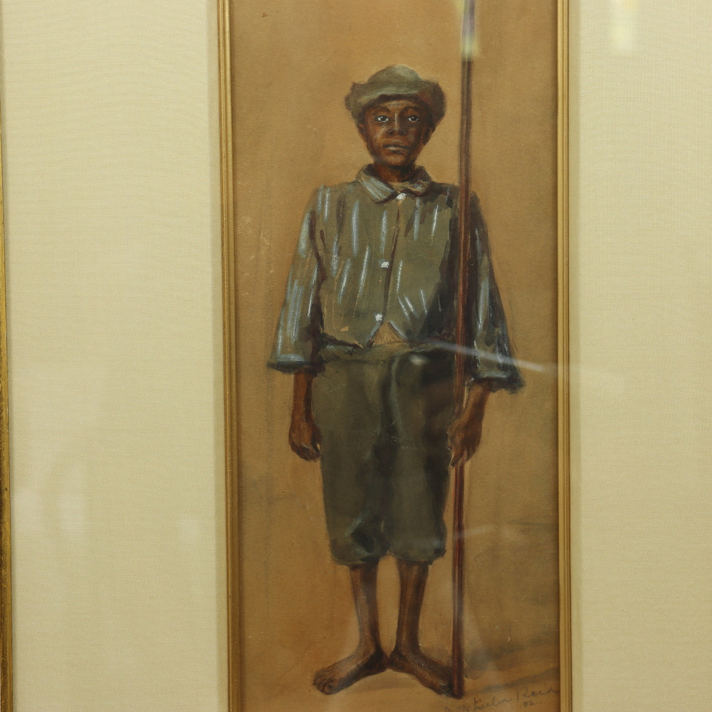 AW5-013: Aurelia Wheeler Reid Early 20th C Pastel on Paper "Street Sweeper"