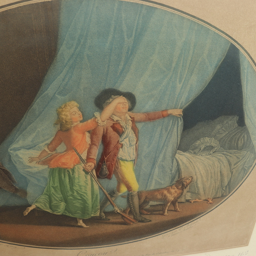 AW7-120: Coucou, d' apers Leroy - 18th Century Hand Colored Chisel Engraving By Pierre-Guillame-Alexandre Beljambe