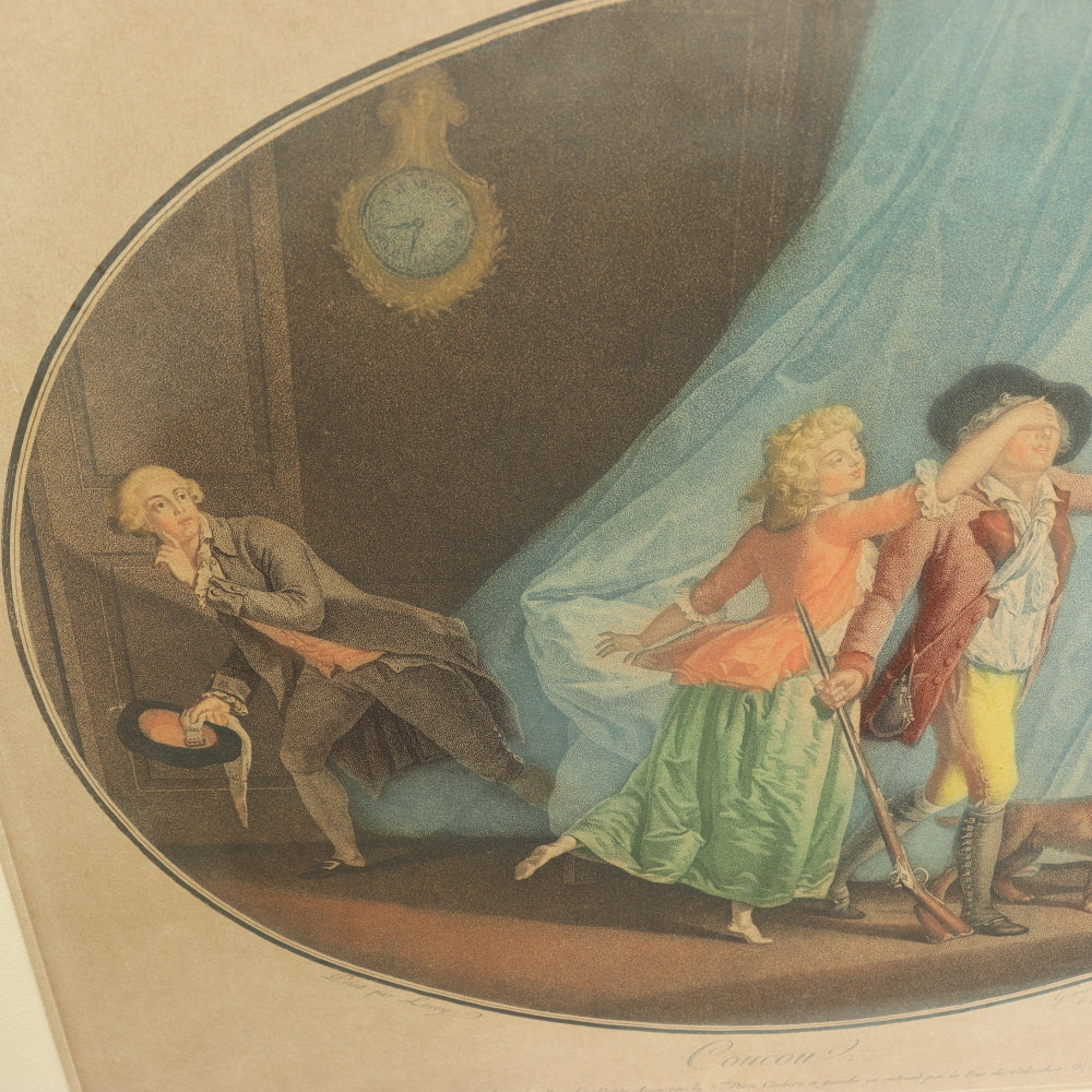AW7-120: Coucou, d' apers Leroy - 18th Century Hand Colored Chisel Engraving By Pierre-Guillame-Alexandre Beljambe