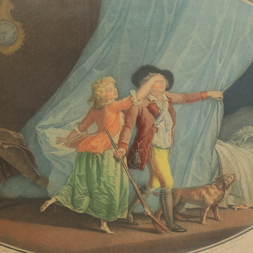AW7-120: Coucou, d' apers Leroy - 18th Century Hand Colored Chisel Engraving By Pierre-Guillame-Alexandre Beljambe