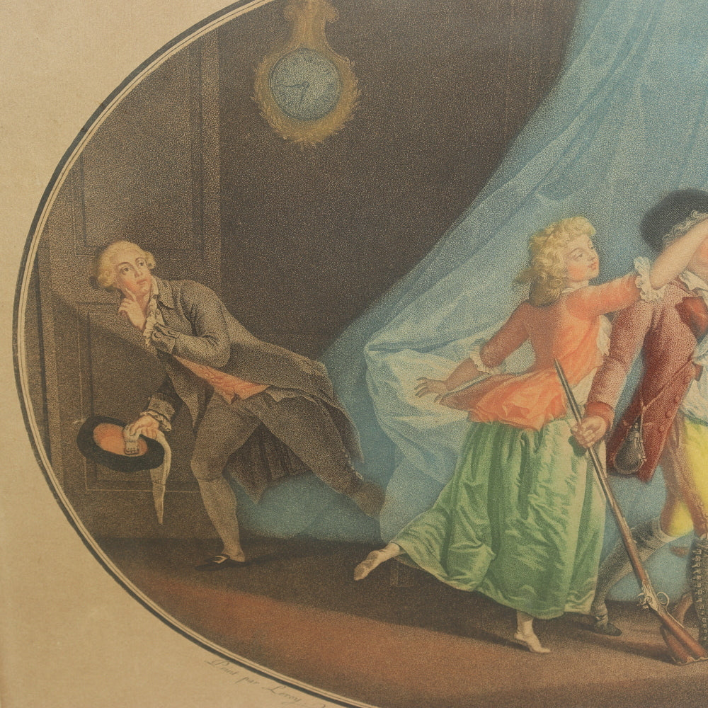 AW7-120: Coucou, d' apers Leroy - 18th Century Hand Colored Chisel Engraving By Pierre-Guillame-Alexandre Beljambe