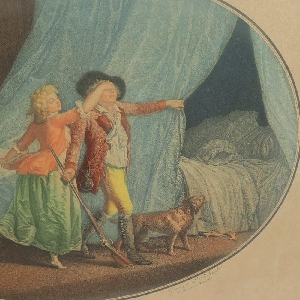 AW7-120: Coucou, d' apers Leroy - 18th Century Hand Colored Chisel Engraving By Pierre-Guillame-Alexandre Beljambe