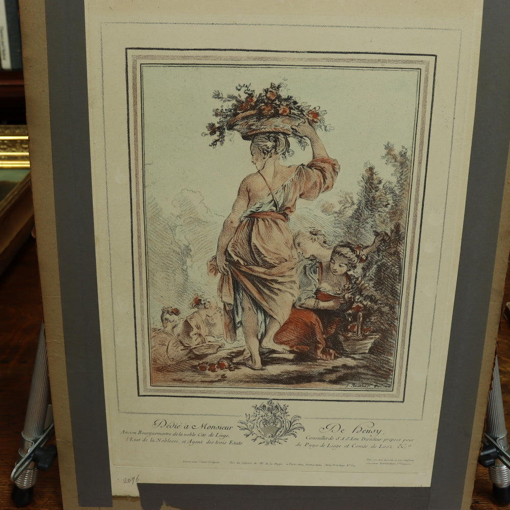 AW7-036: 19th Century Hand Colored Copper Engraving F. Boucher