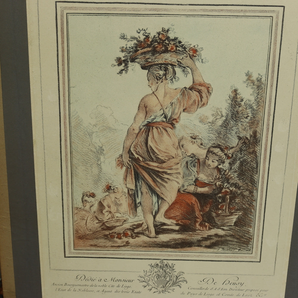 AW7-036: 19th Century Hand Colored Copper Engraving F. Boucher