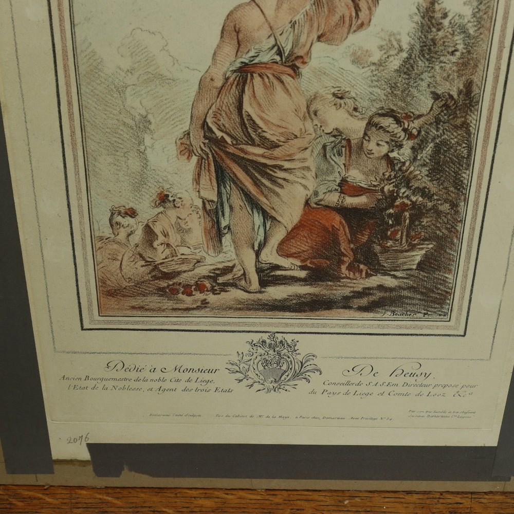 AW7-036: 19th Century Hand Colored Copper Engraving F. Boucher