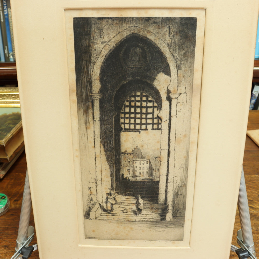 AW7-080: Late 19th C Etching of Arched Moorish Ached Doorway
