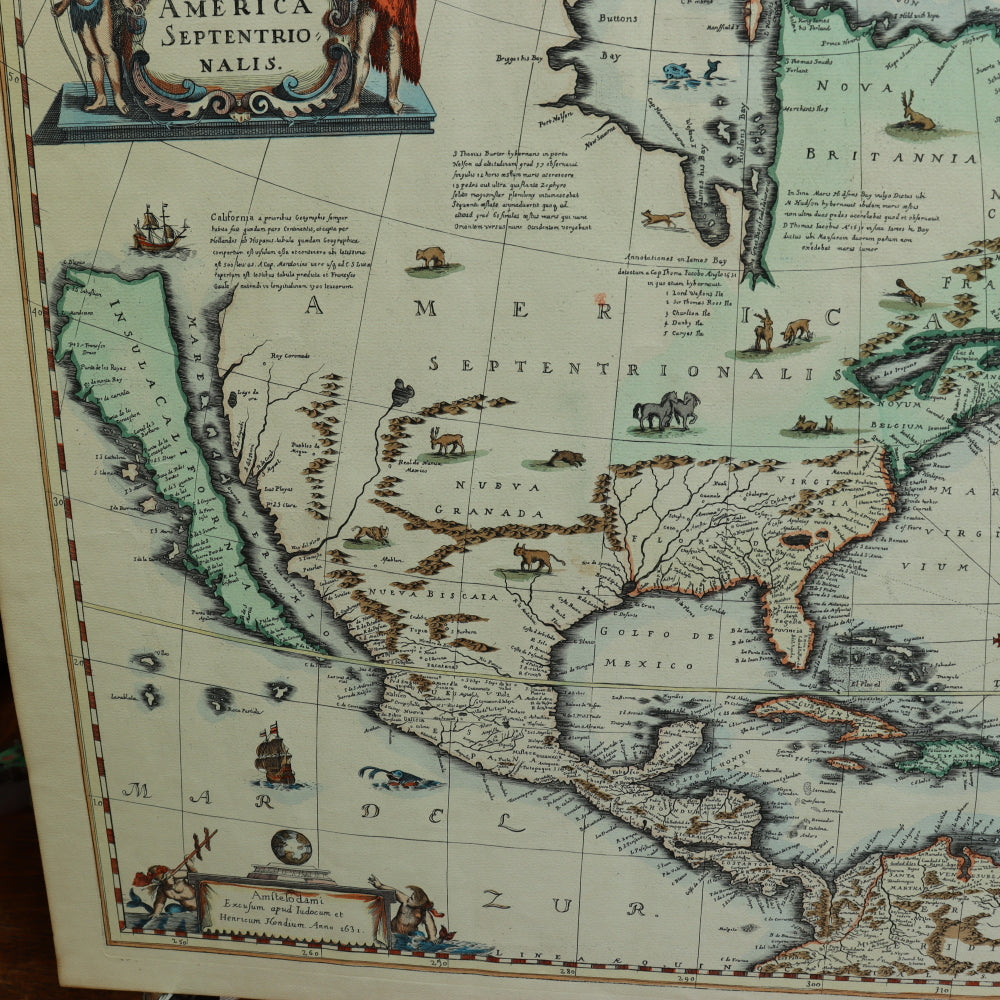 AW7-081: Antique Later Engraving of Henricum Hondium's America Septentrionalis