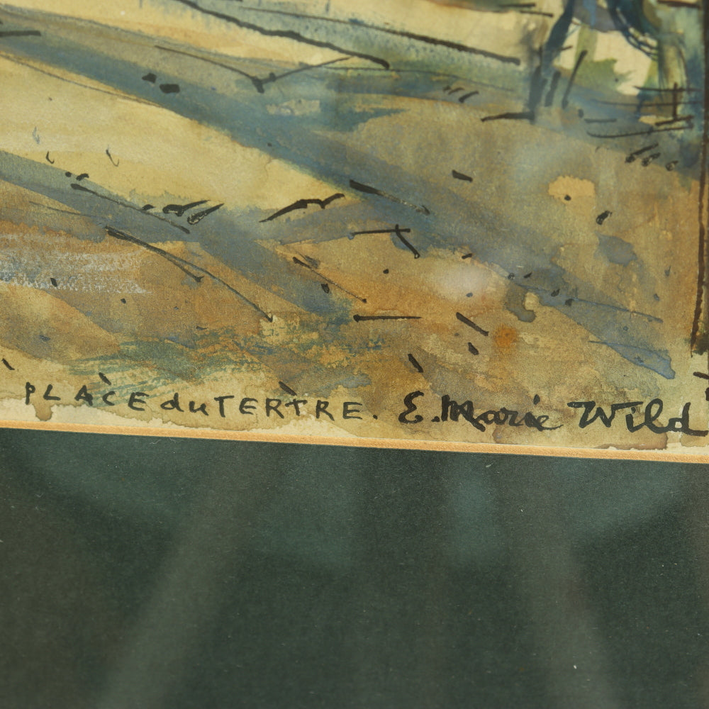 AW3-194:  E Marie Wild - Montmartre Place du Tertre Paris - Post Impressionist Watercolor