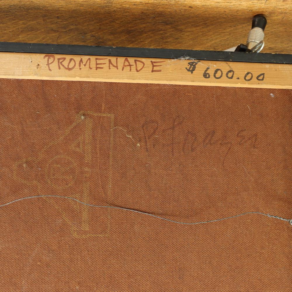 AW673: Priscilla  Frazer "Promenade" 1950 Abstract Oil on Board