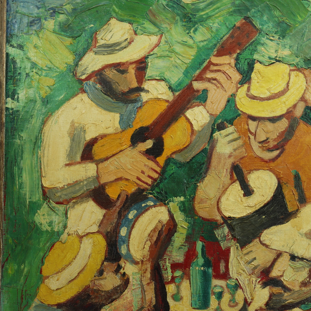 AW172: Mid 20th Century Latin Shcool Oil on Canvas "Jamming"