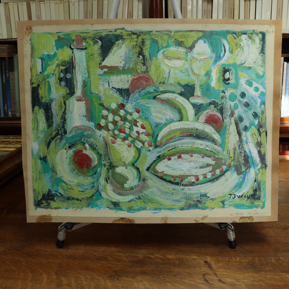 AW620: Jean Ducasse (France, 20th Century) Expressionist Still Life Oil on Paper