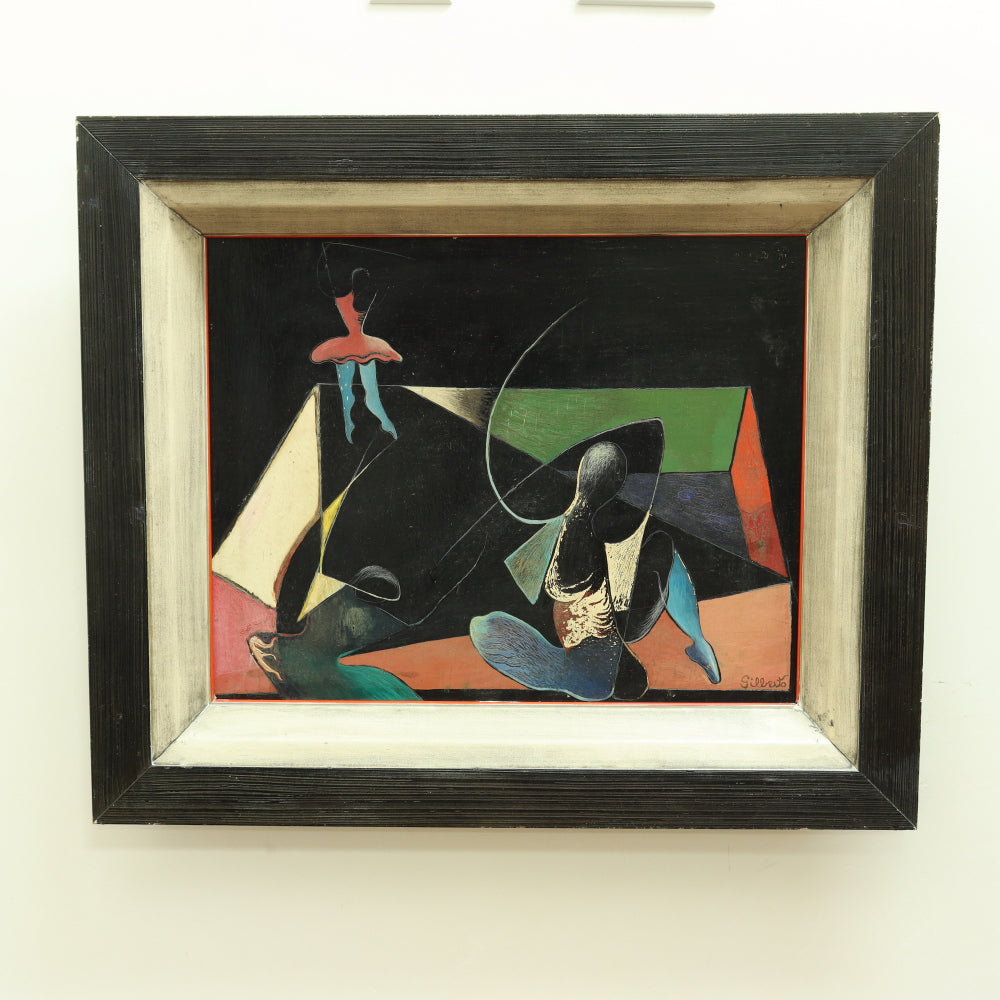 AW175: Mid 20th Century Surrealist Oil Painting on Masonite Board - Signed Gilberto