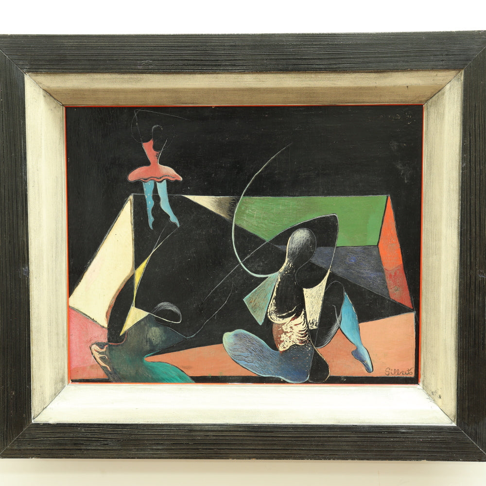 AW175: Mid 20th Century Surrealist Oil Painting on Masonite Board - Signed Gilberto