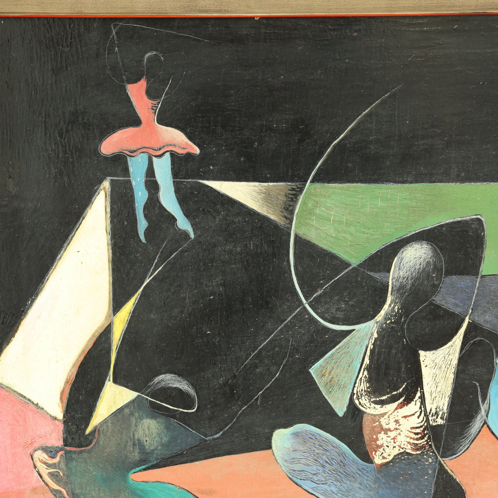 AW175: Mid 20th Century Surrealist Oil Painting on Masonite Board - Signed Gilberto