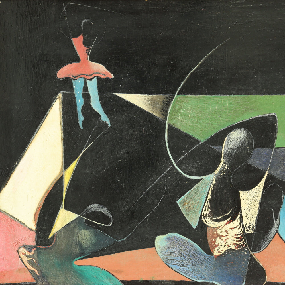 AW175: Mid 20th Century Surrealist Oil Painting on Masonite Board - Signed Gilberto