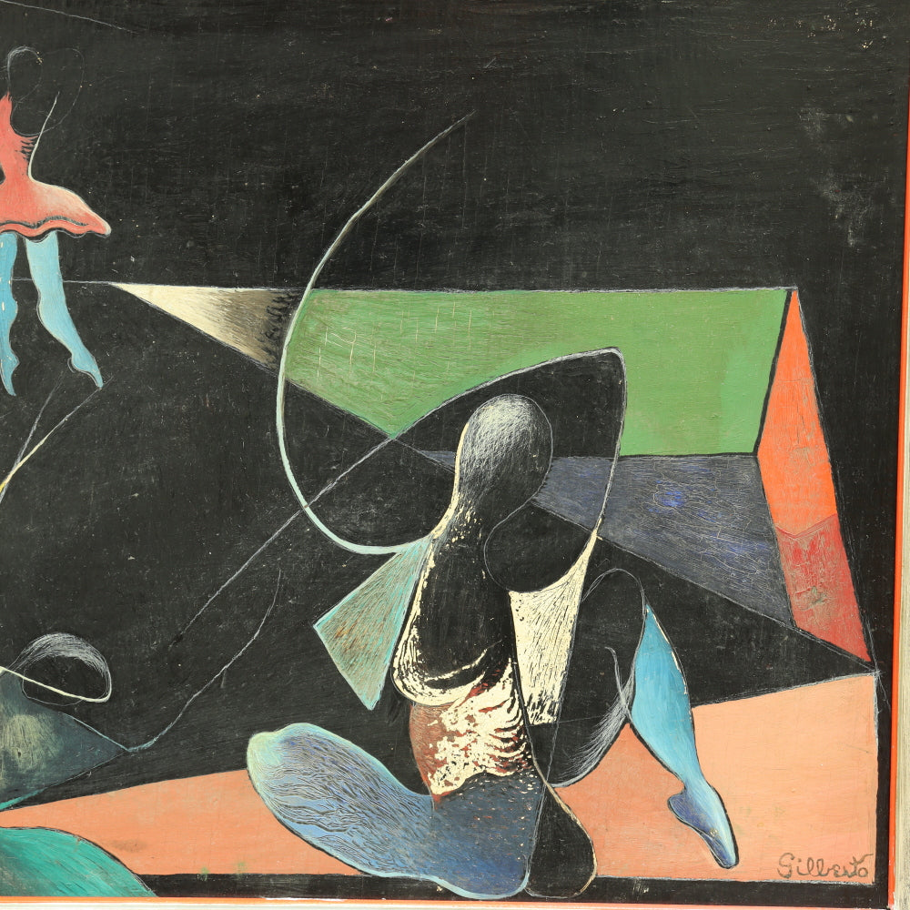 AW175: Mid 20th Century Surrealist Oil Painting on Masonite Board - Signed Gilberto