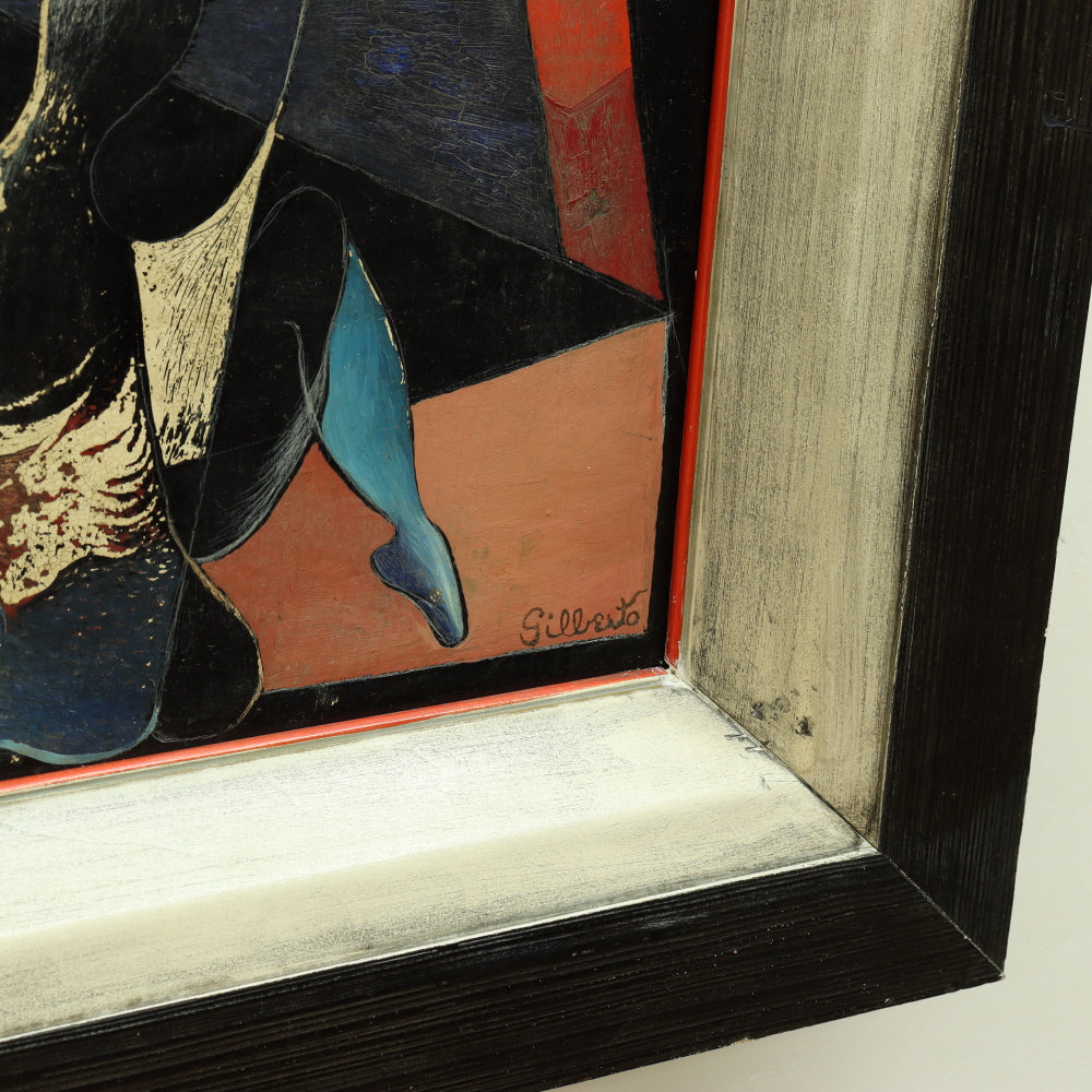 AW175: Mid 20th Century Surrealist Oil Painting on Masonite Board - Signed Gilberto