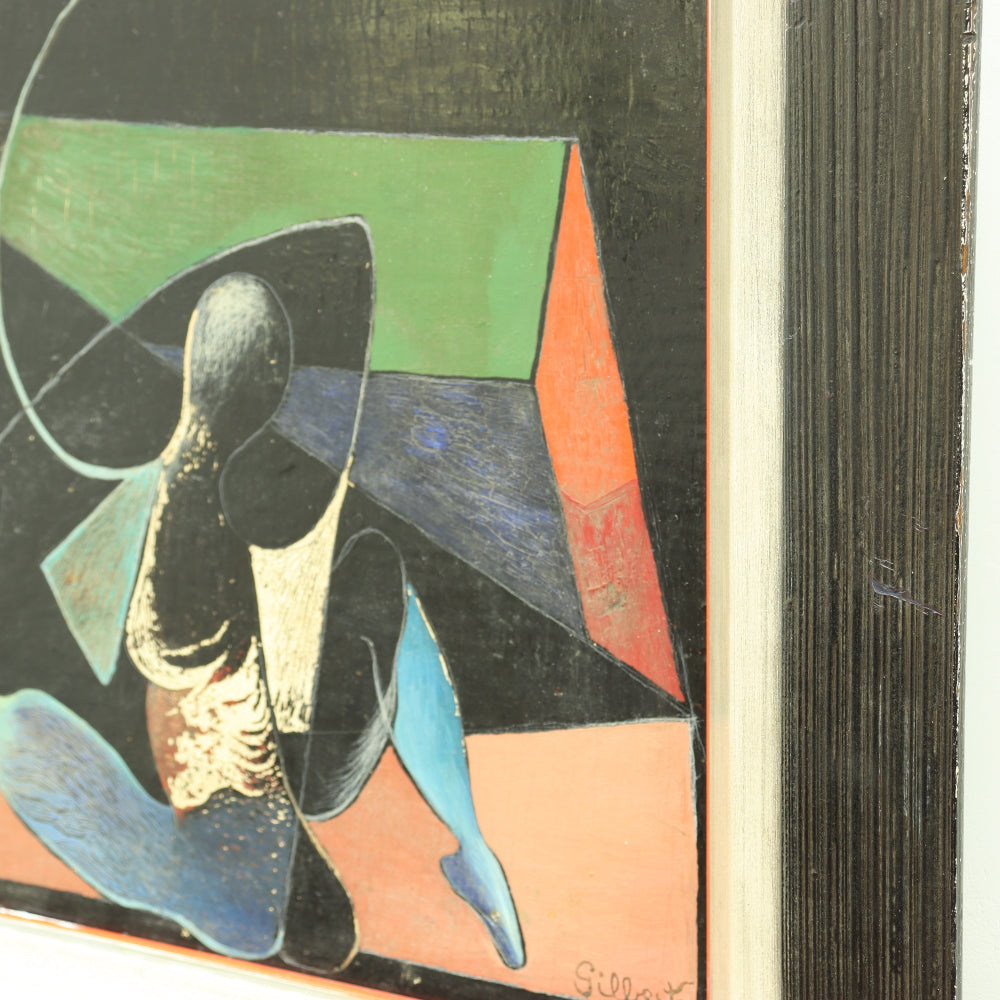 AW175: Mid 20th Century Surrealist Oil Painting on Masonite Board - Signed Gilberto