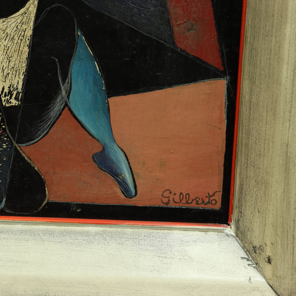 AW175: Mid 20th Century Surrealist Oil Painting on Masonite Board - Signed Gilberto
