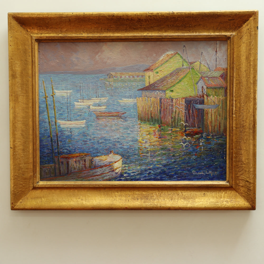 AW095: Sophronia Louise (Nona) White American Post Impressionist Oil on Canvas Painting  "Where Ships Go Out To Sea"