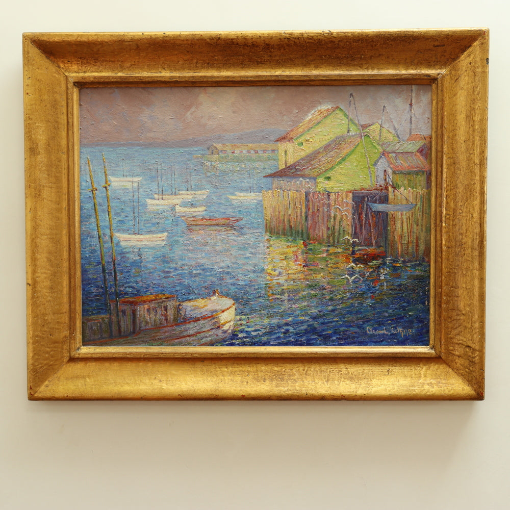 AW095: Sophronia Louise (Nona) White American Post Impressionist Oil on Canvas Painting  "Where Ships Go Out To Sea"
