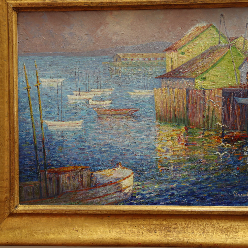 AW095: Sophronia Louise (Nona) White American Post Impressionist Oil on Canvas Painting  "Where Ships Go Out To Sea"