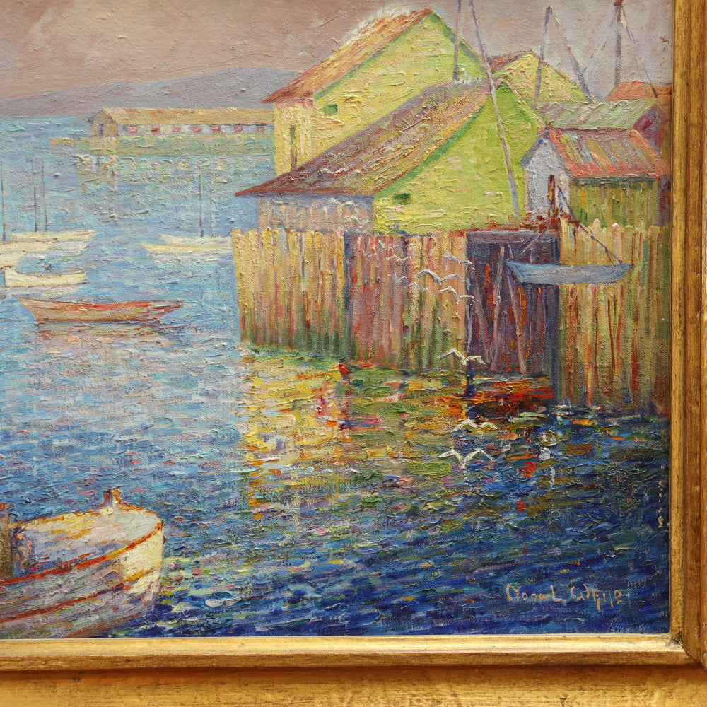 AW095: Sophronia Louise (Nona) White American Post Impressionist Oil on Canvas Painting  "Where Ships Go Out To Sea"