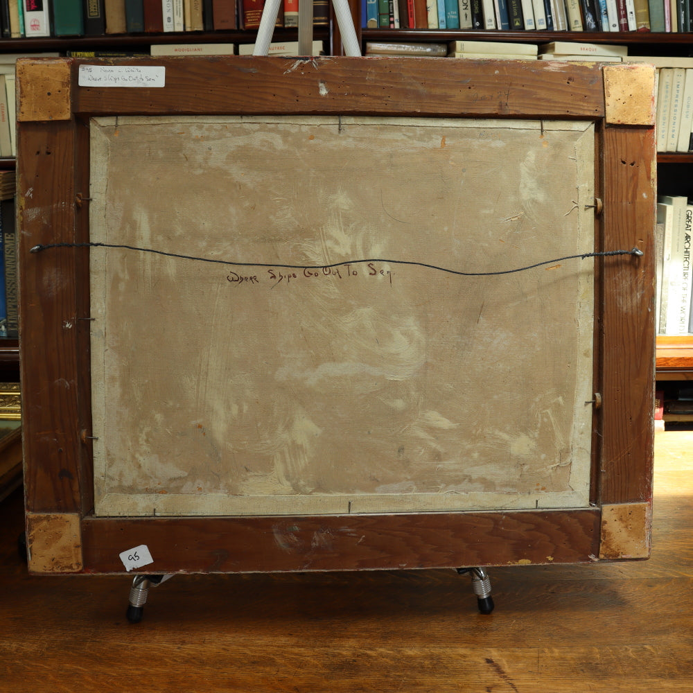 AW095: Sophronia Louise (Nona) White American Post Impressionist Oil on Canvas Painting  "Where Ships Go Out To Sea"