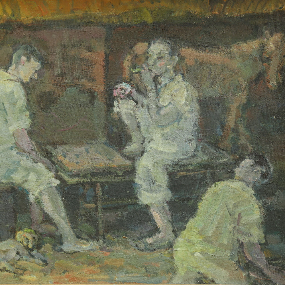 AW701: Early 20th Century European School Post Impressionist Oil on Canvas of Two Men and a Board Game