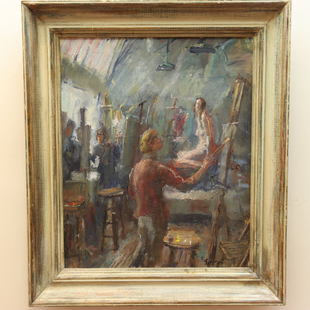 AW731: Anthony Springer "Self Portrait in Artists Studio" Post Impressionist Oil on Canvas