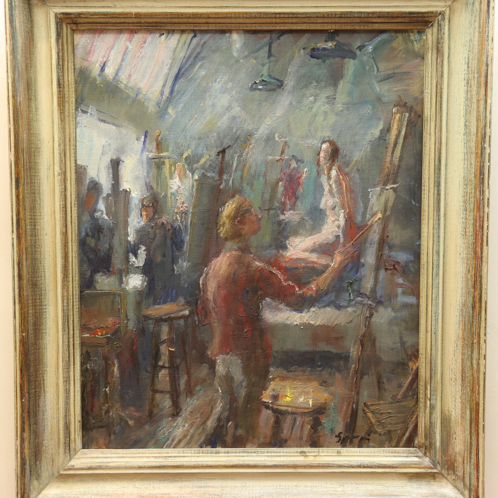 AW731: Anthony Springer "Self Portrait in Artists Studio" Post Impressionist Oil on Canvas