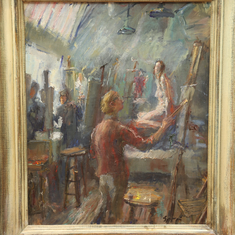 AW731: Anthony Springer "Self Portrait in Artists Studio" Post Impressionist Oil on Canvas