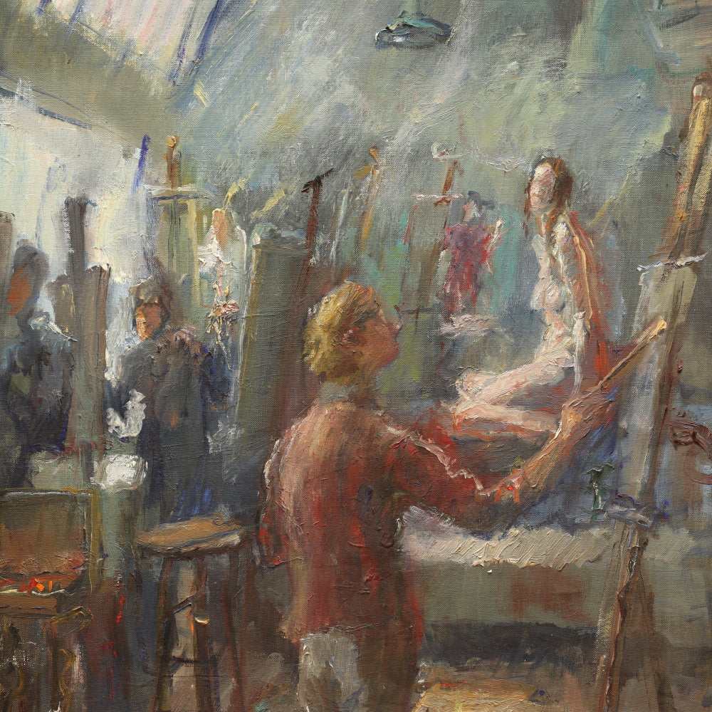 AW731: Anthony Springer "Self Portrait in Artists Studio" Post Impressionist Oil on Canvas