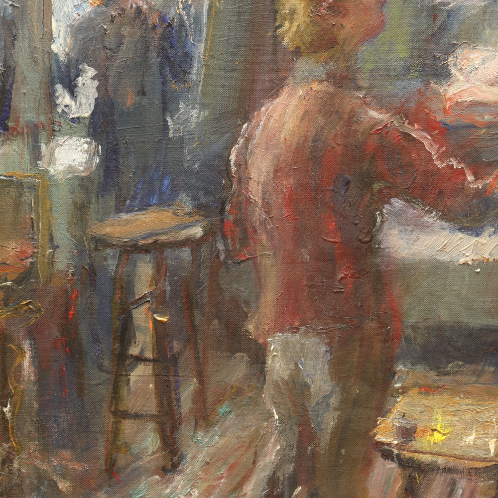 AW731: Anthony Springer "Self Portrait in Artists Studio" Post Impressionist Oil on Canvas