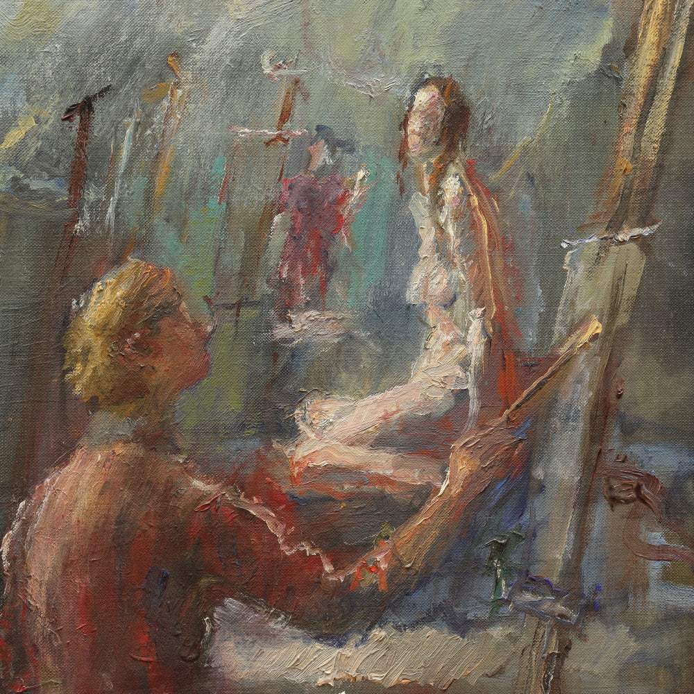 AW731: Anthony Springer "Self Portrait in Artists Studio" Post Impressionist Oil on Canvas