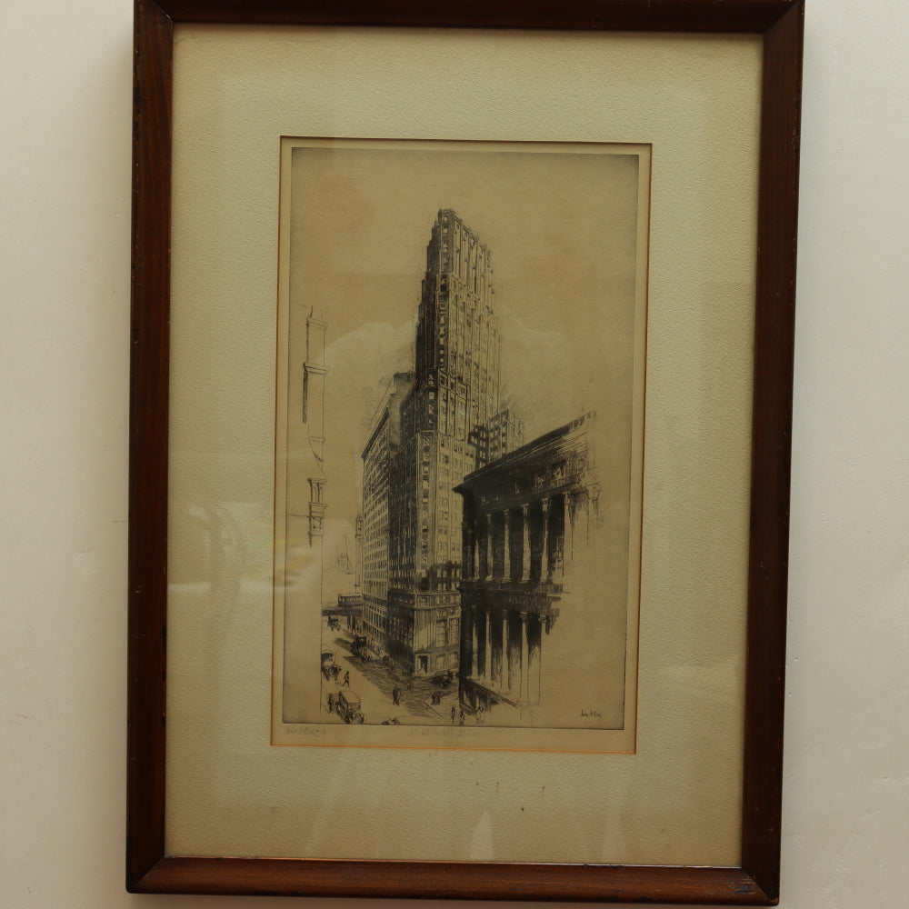 AW7-034: John A. Dix Etching "No 63 Wall St" Circa 1930's New York Wall Street