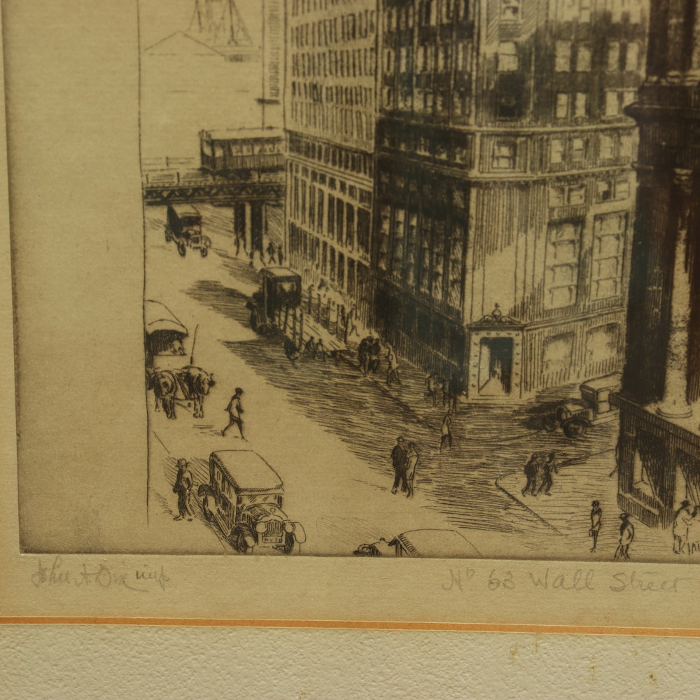 AW7-034: John A. Dix Etching "No 63 Wall St" Circa 1930's New York Wall Street