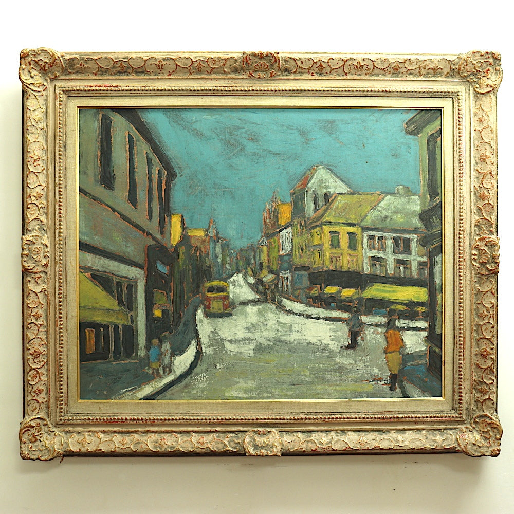 French School Rue Norvins, Montmartre Oil on Belgian Linen Painting | Work of Man