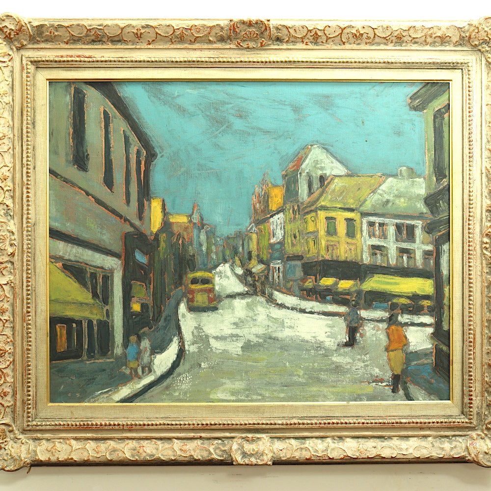 AW155: French School Rue Norvins, Montmartre Oil on Belgian Linen Painting